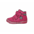 D.D.Step pink-ezüst, két tépőzáras Vízlepergető  téli,bélelt  kislány cipő csillag mintával