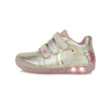 D.D.Step  ezüst szürke rózsaszín,  három tépőzárral állítható Kislány "világító" cipő S050-738