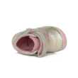 Kép 5/6 - D.D.Step Kislány ezüst szürke rózsaszín Tépőzárral szabályozható, kívül-belül bőr gyerekcipő "Barefoot" bokacipő felhócske és szivecske mintával  S070-822