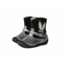 D.D.Step Vízlepergető ezüst-fekete, téli, bélelt kislány csizma nyuszifül mintával