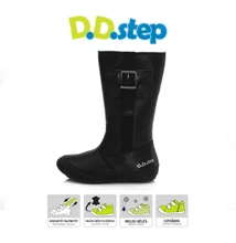D.D.Step Vízlepergető,fekete magas szárú cipzáros téli,bélelt lány csizma