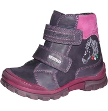 Szamos lila-pink magas szárú két tépőzáras texes,vízálló,téli,bélelt lány bakancs ló hímzéssel