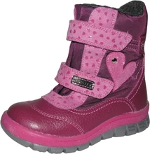 Szamos mályva-pink  magas szárú két tépőzáras texes,vízálló,téli,bélelt lány bakancs csillogó szívecskével