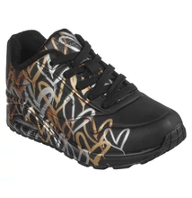 Skechers x JGoldcrown: Uno - Metallic Love fekete, arany szívecskékkel #155523 BKGD