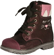 Szamos formatalpas bordó igazi lányos téli,bélelt fűzős bakancs , oldalt cippzárral , cica mintáva #1681-66002