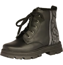 Szamos formatalpas fekete igazi lányos téli,bélelt fűzős bakancs , oldalt cippzárral  #1687-46374