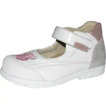 Szamos fehér-ezüst lány balerina cipő rózsaszín rózsa hímzéssel Szamos fehér-ezüst lány balerina cipő rózsaszín rózsa hímzéssel