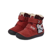 Ponte20 Szupinált bordo piros Tépőzárral szabályozható, téli gyerekcipő kívül bőrből, belül bunda béléssel DA03-1-589 kislány bokacipő
