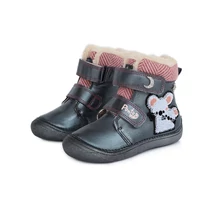 Ponte20 Szupinált fekete Tépőzárral szabályozható, téli gyerek cipő kívül bőrből, belül bunda béléssel kisfiú bokacipő koala mintával DA03-1-589A