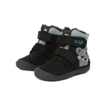 Ponte20 Szupinált fekete kék Tépőzárral szabályozható, téli gyerek cipő kívül bőrből, belül bunda béléssel DA03-1-589 unisex bokacipő