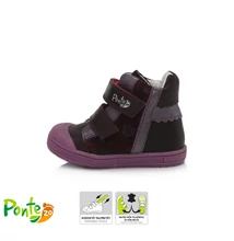 Ponte20 szupinált sötétlila magas szárű két tépőzáras lány cipő virág mintávak