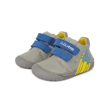D.D.Step szürke kék ,Tépőzárral szabályozható, kívül-belül bőr Kisfiú gyerekcipő "Barefoot" bokacipő űrhajó mintával S070-129A