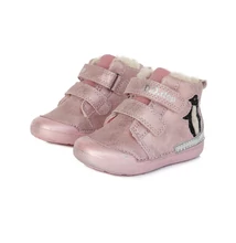 D.D.Step rózsaszín Kislány "első lépés" téli bélelt bokacipő  cuki pingvin mintával #W066-601B