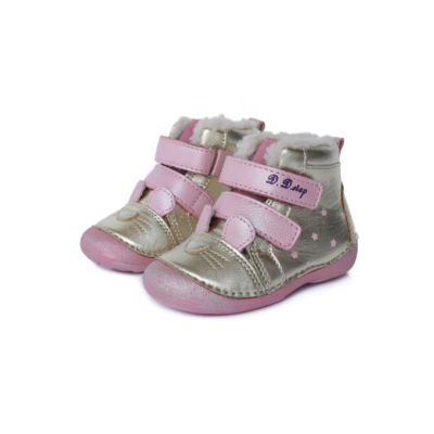 D.D.Step arany-rózsaszín, két tépőzáras Vízálló téli,bélelt  kislány cipő