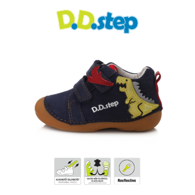 D.:step kék-narancssárga két tépőzáras fiú első lépés cipő lángot fújjó dinó mintával
