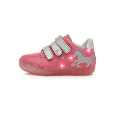 D.D.Step Rózsaszín Kislány, oldalt világító cipő,két tépőzáras , unikornis mintával