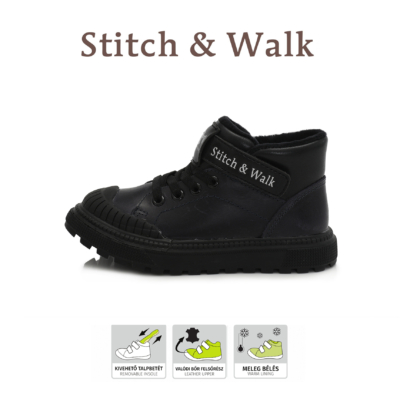 STITCH & WALK D.D.step magas szárú bélelt gumis egy tépőzáras magas szárú,vízlepergetős,bélelt téli lány bakancs