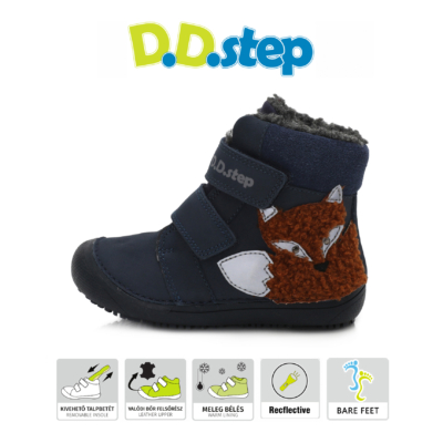 D.D.Step sötétkék magas szárú két tépőzáras ,vízlepergető,téli,bélelt Kisfiú "Barefoot" bokacipő
