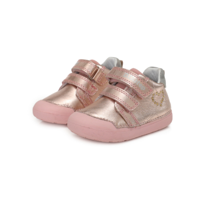 D.D.Step csillogó rózsaszín két tépőzáras Kislány "Barefoot" bokacipő csillogó szívecske mintával