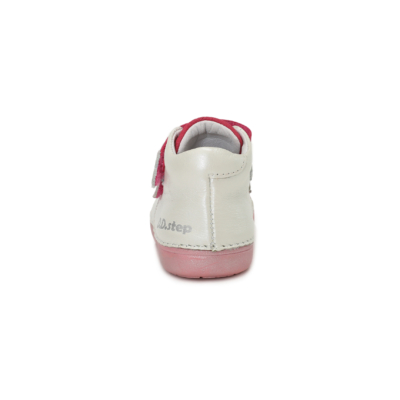D.D.Step fehér-rózsaszín ,két tépőzáras Kislány "Barefoot" bokacipő felhőcske mintával