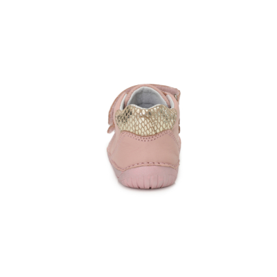 D.D.Step baba rózsaszín két tépőzáras Kislány "Barefoot" bokacipő cica hímzéssel az elején 