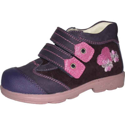 Szamos szupinált sötét lila-pink lány cipő szívecskével és kis virággal