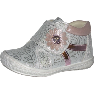 Szamos ezüst-rózsaszín egy tépőzáras lány első lépés cipő nyomott virág mintával