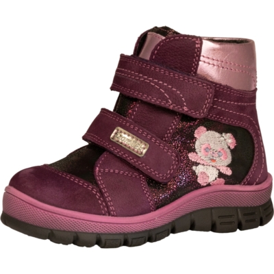 Szamos lila-pink két tépőzáras magas szárú ,  texes,vízálló,téli,bélelt lány cipő maci hímzéssel mintával