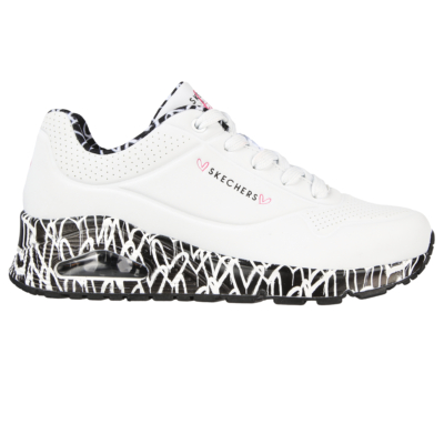 Skechers Uno - Loving Love  fehér fekete 155506-WBK női fűzős sneaker cipő szívescskés 