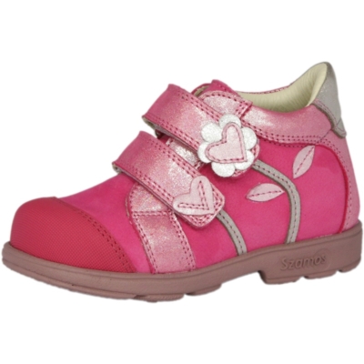Szamos Szupinált lány supinált átmeneti cipő virág és szívecske mintával, pink-ezüst, két tépőzárral állítható,normál és széles lábra is jó