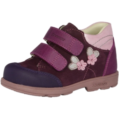 Szamos Szupinált lány supinált átmeneti cipő virág mintával, lila-rózsaszín, két tépőzárral állítható