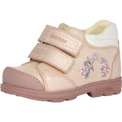 Szamos, supinált talpú, púder rózsaszín színű, hímzett katica és virággal díszített, átmeneti cipő lányoknak 1648-50749