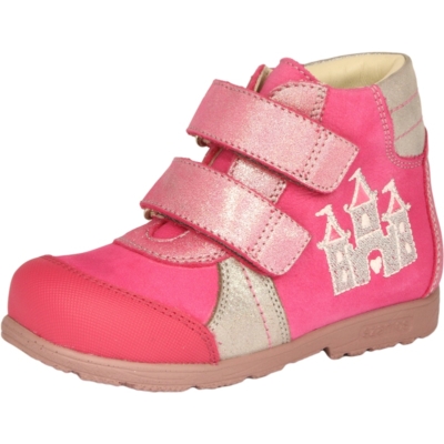 Szamos szupinált rózsaszín , kastély mintával , kislány magasszárú cipő  #1663-50749