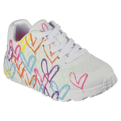 Skechers x JGoldcrown: Uno Lite - Spread the Love fekér színes szívecskékkel #314064L WMN