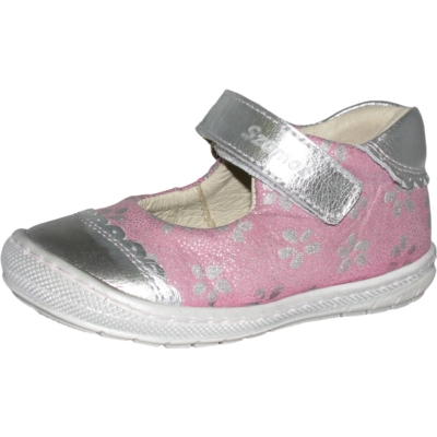 Szamos pink-ezüst balerina első lépés lány cipő ezüst virágokkal