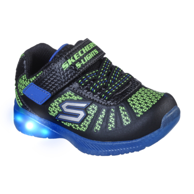 Skechers világító talpú sötétkék-uvzöld gumis és egy tépőzárral, memória habos  fiú sport cipő