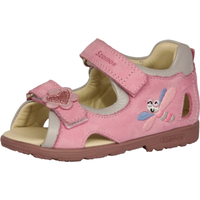 Szamos szupinált rózsaszín-szürke két tépőzáras lány szandál széles lábra szitakötő mintával , nagyon jól tartja a gyerek lábát CA01/4115/09