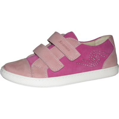 Szamos rózsaszín két tépőzáras lány cipő, keskeny lábra csillogó mintával