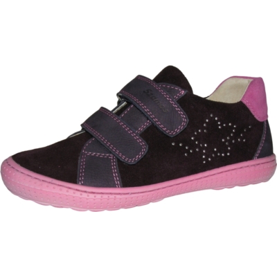 Szamos lila-pink két tépőzáras lány cipő csillogó virág mintával, keskeny lábra is