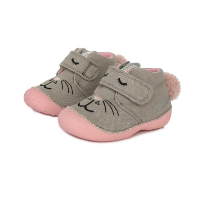 D.D.Step Kislány szürke-rózsaszín vászoncipő,két tépőzáras cica mintával ovis benti cipőnek is alkalmas