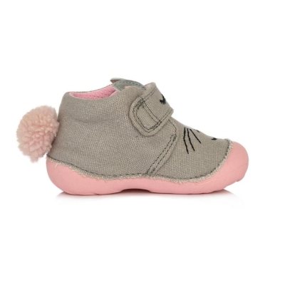 D.D.Step Kislány szürke-rózsaszín vászoncipő,két tépőzáras cica mintával ovis benti cipőnek is alkalmas