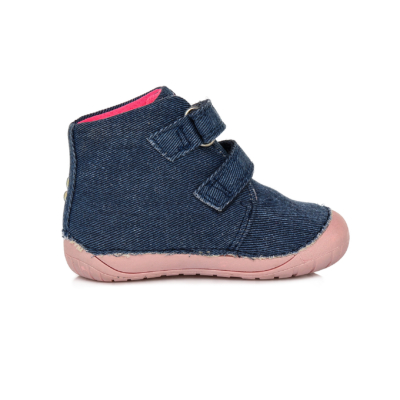 D.D.Step Kislány "Barefoot" vászoncipő kék-pink,unikornis mintával két tépőzárral állítható , ovis benti cipőnek is használható
