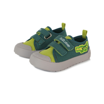 D.D.Step Kisfiú farmerkék lime zöld vászoncipő ,Ultrakönnyű vászoncipő, bőrrel borított talpbetéttel krokodil mintával CSB-449A