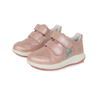 Ponte20 Szupinált Rózsaszín csillogó ezüst szívecskévelkét tépőzárral állítható , keskeny lábra is tökéletes kislány sport cipő DA03-1-393
