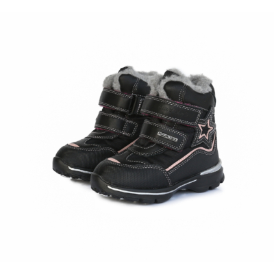 D.D.Step AQUA-TEX ,Vízálló cipő  fekete-púderrózsaszín Kívül bőrből+textilből - belül bunda béléssel