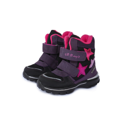 D.D.Step lila-rózsaszín két tépőzáeras magas szárú Vízálló kislány bokacipő csillag mintával
