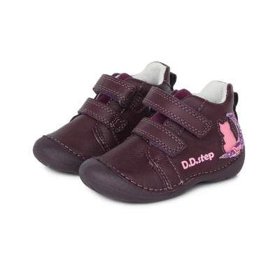 D.D.Step bordó Kislány Első lépés Zárt cipő cica mintával #015-353B