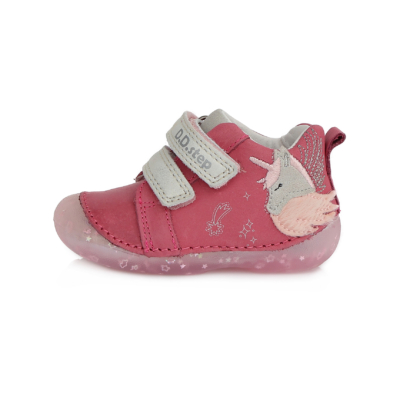 D.D.Step Kislány pink , két tépőzáras normál és széles lábra is ajánlott "első lépés" bokacipő unikornis mintával  s015--805b