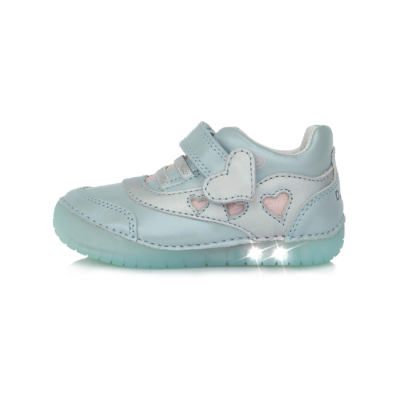 D.D.Step Kislány cipő világoskék "világító" , szívecske mintával  #S050-374a