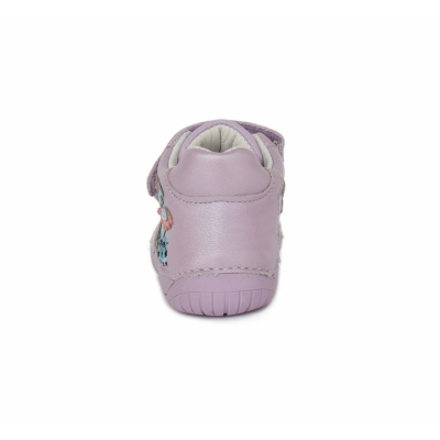 D.D.Step Kislány "Barefoot" mályva bokacipő Tépőzárral szabályozható, kívül-belül bőr gyerekcipő katica és virág mintával S070-270